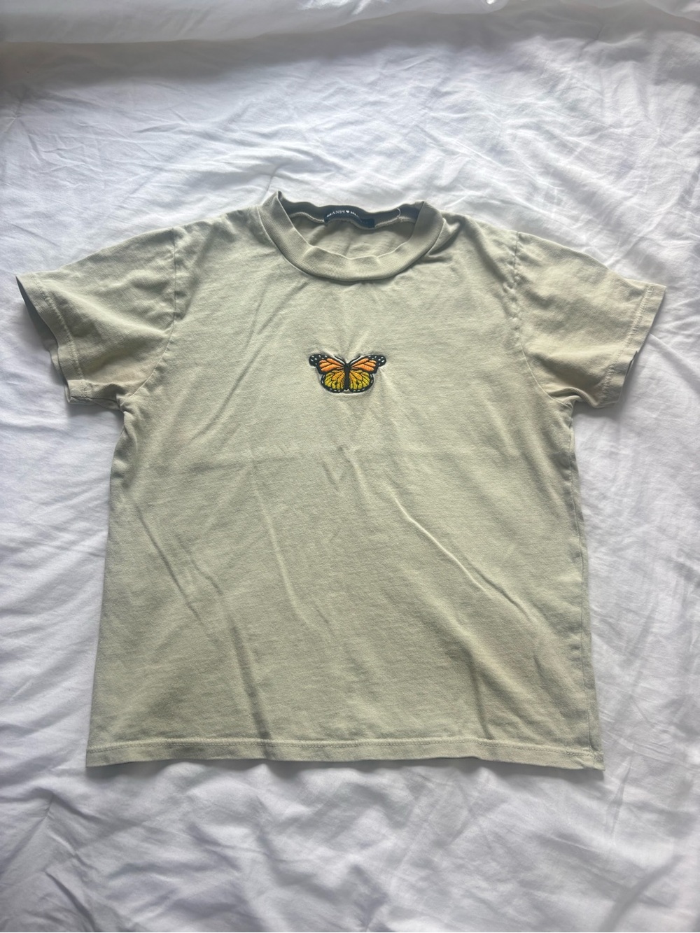Brandy Melville Light Sage Tee with Orange Butterfly Patch